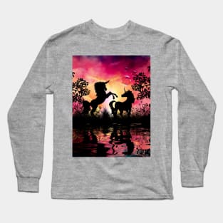 Wonderful unicorn playing in the night Long Sleeve T-Shirt